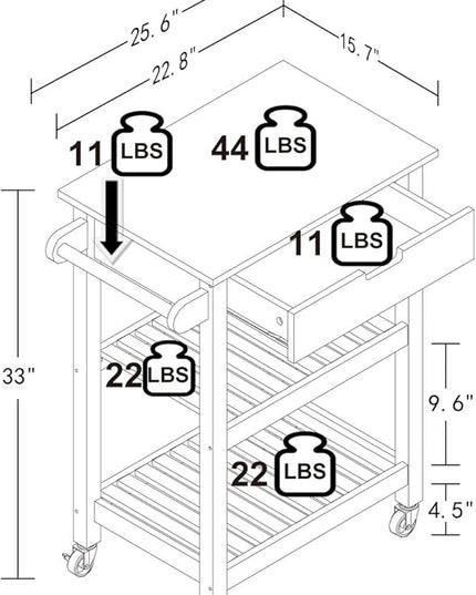 White Small Kitchen Cart, Microwave Cart, 24“ Rolling Portable Kitchen Islands & Carts with Storage - LeafyLoom