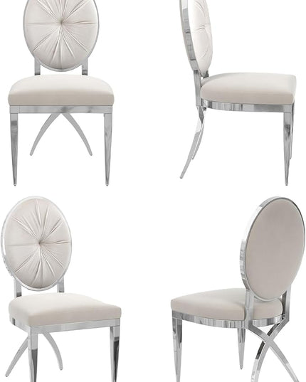 ACEDÉCOR Dining Chairs, White Velvet Dining Room Chairs with Silver Mirrored Base, Glam White Kitchen Chairs for Dining Room, Kitchen, Living Room (Set of 4) - LeafyLoom