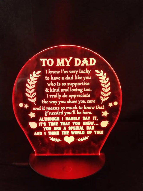 3D lamp Dad Gifts from Daughter Son, Father's birthday Gift Night Light, 7 Colors Engraved Thanksgiving Day Gift for Dad,to My Dad Birthday Gifts from Kids, Idea for Fathers Day - LeafyLoom