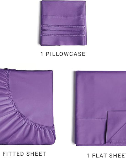 Twin XL Size 3 Piece Sheet Set - Comfy Breathable & Cooling Sheets - Hotel Luxury Bed Sheets for Women & Men - Deep Pockets, Easy-Fit, Extra Soft & Wrinkle Free Sheets - Purple Oeko-Tex Bed Sheet Set - LeafyLoom