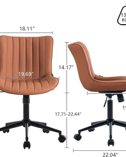 YOUNIKE Pink Office Chair Armless, PU Leather Computer Task Chair, Cute Swivel Adjustable Home Desk Chair, Small Vanity Chiar with Wheels Mid Backrest 300LBS - LeafyLoom