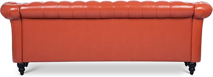 3-Seaters Living Room Clasic Chesterfield Sofa Couch Button Tufted PU Leather Upholstered Sofa&Couch with Luxury Roller Armrest Soild Wood Legs Movable Cushions & Nailhead Decor - LeafyLoom