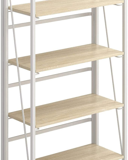 4NM No-Assembly Folding Bookshelf Storage Shelves 4 Tiers Vintage Bookcase Standing Racks Study Organizer Home Office (Natural and White) - LeafyLoom