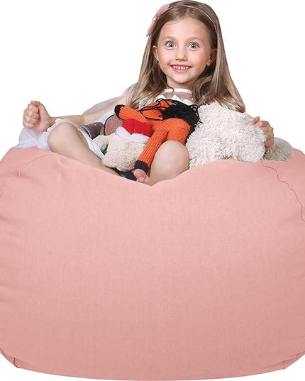 Wekapo Stuffed Animal Storage Bean Bag Chair Cover for Kids | Stuffable Zipper Beanbag for Organizing Children Plush Toys Large Premium Cotton Canvas (Solid Pink, XX-Large) - LeafyLoom