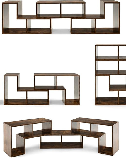 BUSHLY 3 Pieces Console TV Stand, Modern Multimedia Furniture for 50 55 60 65 Inch Flat Screen TV, DIY Open Storage Bookcase Shelf for Storage and Display, Suitable for Living Room Bedroom (Brown) - LeafyLoom
