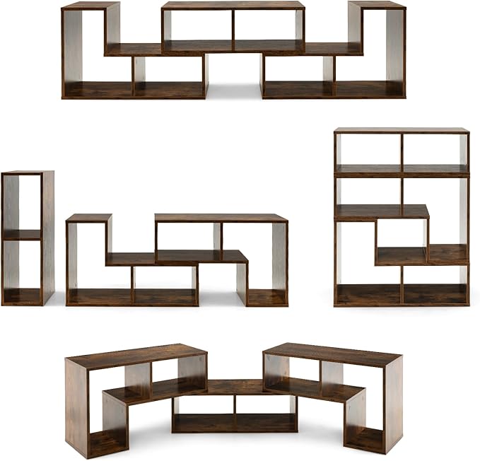 BUSHLY 3 Pieces Console TV Stand, Modern Multimedia Furniture for 50 55 60 65 Inch Flat Screen TV, DIY Open Storage Bookcase Shelf for Storage and Display, Suitable for Living Room Bedroom (Brown) - LeafyLoom