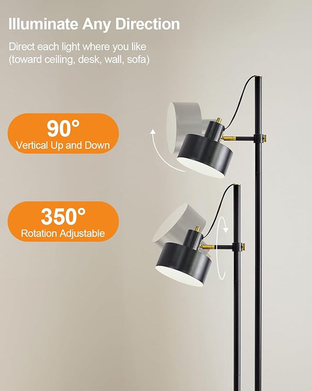 OYEARS Floor Lamp for Living Room Bright Lighting Tall Modern Industrial Vintage Standing Corner Lamps LED Metal Light Office Bedroom Study Gold Black White Matte Accent (1-Light, Black) - LeafyLoom