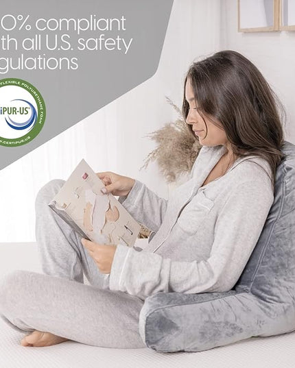 Milliard Reading Pillow with Shredded Memory Foam, Large Adult Backrest with Arms, Back Support for Sitting Up in Bed with Washable Cover (Sit up Pillow) - LeafyLoom
