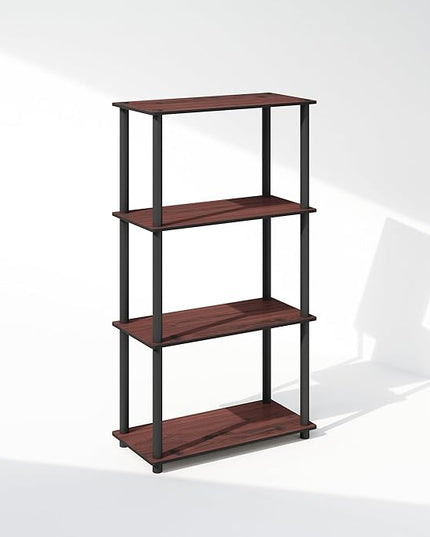 Furinno Turn-N-Tube 4-Tier Multipurpose Shelf Display Rack, Shelving Unit, Bookcase, Dark Cherry/Black - LeafyLoom