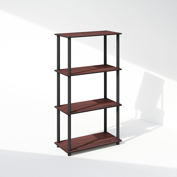 Furinno Turn-N-Tube 4-Tier Multipurpose Shelf Display Rack, Shelving Unit, Bookcase, Dark Cherry/Black - LeafyLoom
