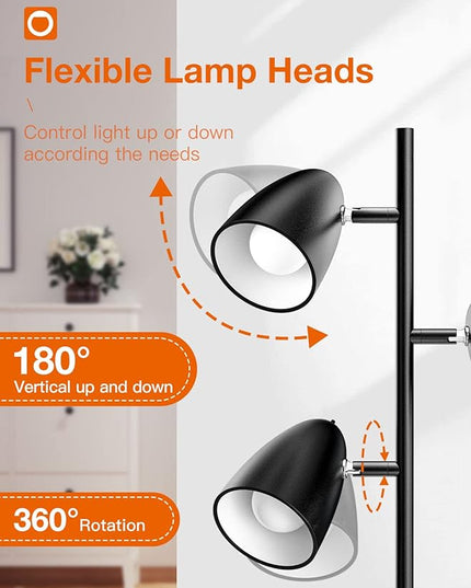 addlon Tree Floor Lamp with 3 Adjustable Rotating Lights and Matching LED Bulbs, Standing Tall Pole Lamps for Living Room, Bedroom, Home, Office - Black - LeafyLoom