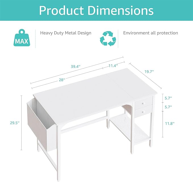 Lufeiya White Small Desk with Drawers - 40 Inch Computer Desk for Small Space Home Office, Modern Simple Study Writing Table PC Desks - LeafyLoom