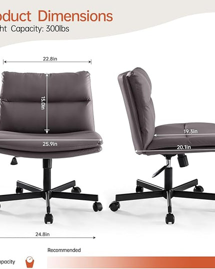 EMIAH Armless Office Desk Chairs with Wheels Criss Cross Chair PU-Leather Mid-Back Ergonomic Home Office Computer Chair Comfortable Thickened Cushion Adjustable Swivel Chair-Chocolate Brown - LeafyLoom
