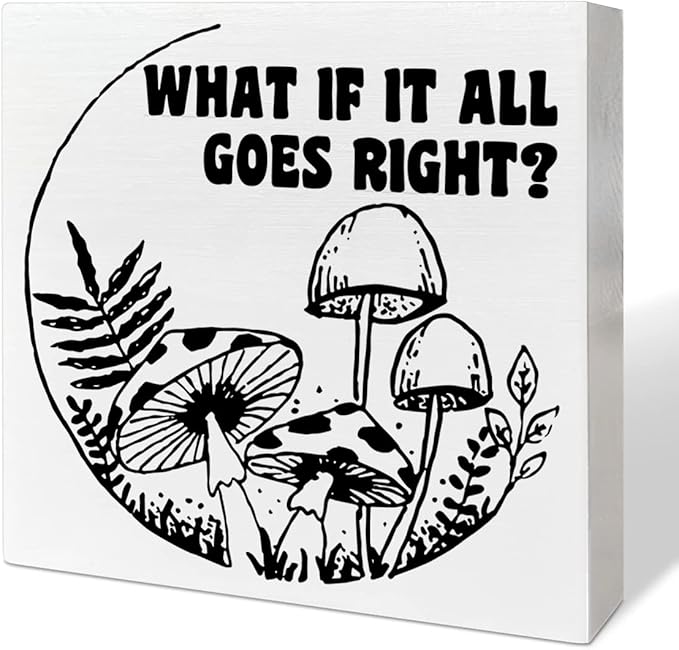 Retro Home Office Desk Wooden Box Sign Decor, What If It All Goes Right, Inspirational Quotes Desk Decor Motivational Desk Decorations for Women Men Student Office Classroom School - LeafyLoom