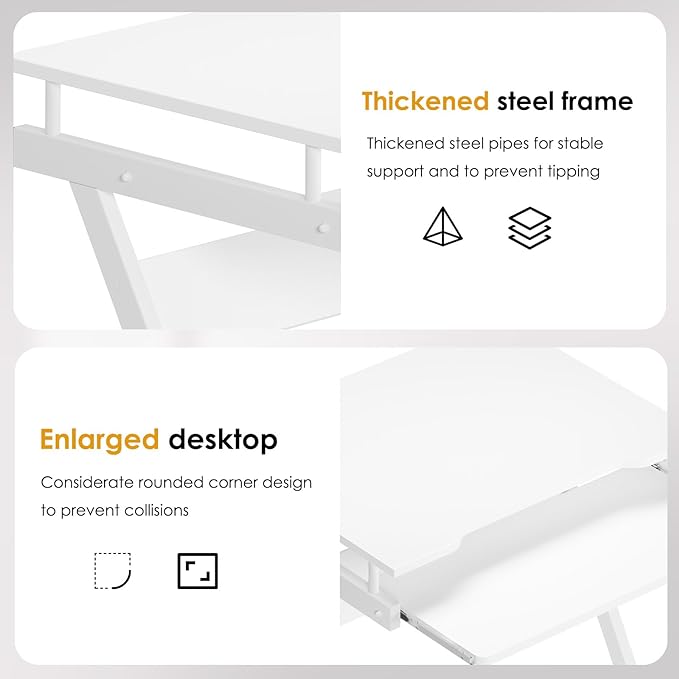 sogesfurniture Mobile Computer Desk Small Rolling Office Table Workstation with Printer Shelf and Keyboard Tray, Space-Saving Computer Desk with Storage Shelf for Home and Office (White) - LeafyLoom