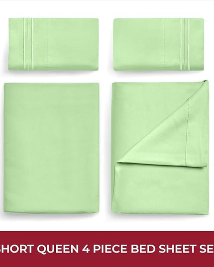 Mellanni RV Short Queen Sheets - 4 PC Iconic Collection Bedding Sheets & Pillowcases - Hotel Luxury, Extra Soft, Cooling Bed Sheets - Deep Pocket up to 10 inch (RV/Short Queen, Pistachio) - LeafyLoom