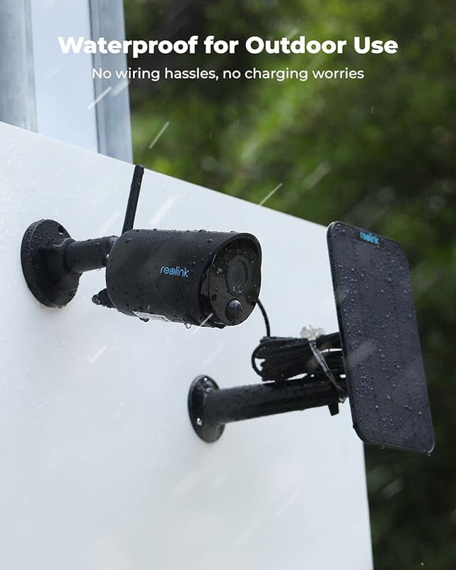 REOLINK 2K 3MP Solar Security Camera, Wireless Home Security Camera Outdoor Indoor, IR Night Vision, Human/Car Detection, 2.4G WiFi, Local Storage, No Monthly Fee, Support Home Hub, Argus Eco+SP Black REOLINK