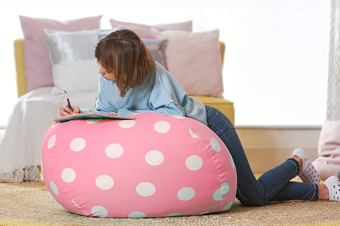 Aubliss Stuffed Animal Bean Bag Storage Chair (Light Pink Dot, Large (38'')) - LeafyLoom