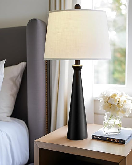 Oneach 25.75" Table Lamps Set of 2 for Living Room Bedroom, Bedside Lamp 3-Way Dimmable Touch Control, Modern Black Nightstand Light Fabric Shade Vintage Accent Style - LeafyLoom
