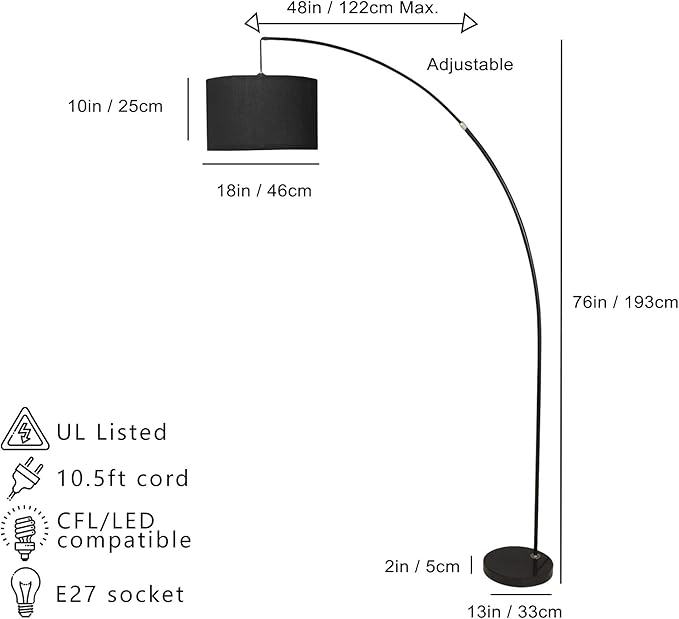 NicBex Floor Lamp,Modern Home Decor Arc Floor Lamp with Hanging White Fabric Drum Shade and Marble Base,Standing Lamp Tall Lamp,Floor Lamps for Living Room,Bedroom and Office,Reading Light,Silver - LeafyLoom