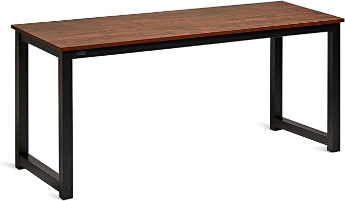 Modern Computer Desk 63" Large Workstation Office Desk Computer Table Study Writing Desk for Office Home, with Leg Bars,Industrial Style, Sandalwood Board Black Leg - LeafyLoom