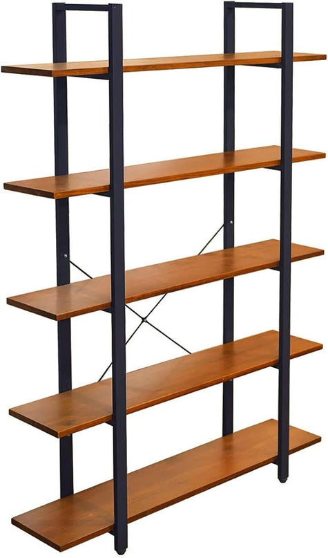 CONSDAN Industrial Bookshelf, USA Grown Hardwood, Real Wood Bookshelves, Modern Open Rustic Bookcase, Storage Shelf, Display Shelf, Poplar Solid Wood-5 Tier Shelf - LeafyLoom