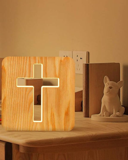 Lampeez Jesus Cross Wooden Lamp Novelty Night Light 3D Illusion lamp for Kids, Kids Decoration Lamp USB Power Bedroom Decor Xmas Holiday Birthday Gifts for Boy Girl - LeafyLoom