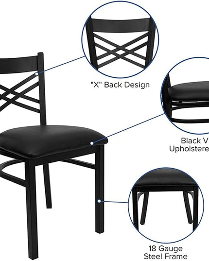 Flash Furniture Hercules Series "X" Back Metal Restaurant Chair, Modern Upholstered Armless Dining Chair for Restaurants and Kitchens, Black - LeafyLoom