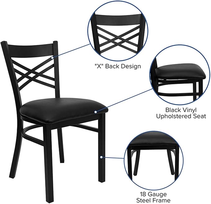 Flash Furniture Hercules Series "X" Back Metal Restaurant Chair, Modern Upholstered Armless Dining Chair for Restaurants and Kitchens, Black - LeafyLoom