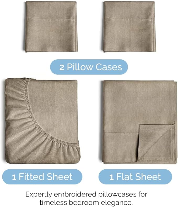 Full Size 4 Piece Sheet Set - Comfy Breathable & Cooling Sheets - Hotel Luxury Bed Sheets for Women & Men - Deep Pockets, Easy-Fit, Soft & Wrinkle Free Sheets - Heathered Beige Oeko-Tex Bed Sheet Set - LeafyLoom