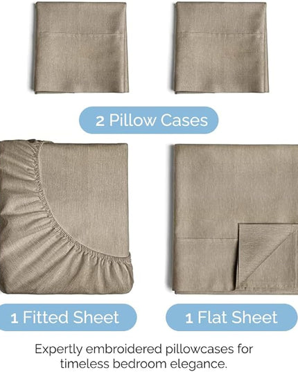 Cal King Size 4 Piece Sheet Set - Comfy Breathable & Cooling Sheets - Hotel Luxury Bed Sheets for Women & Men - Deep Pockets, Easy-Fit, Soft & Wrinkle Free Sheets - Heathered Beige Oeko-Tex Bed Sheets - LeafyLoom