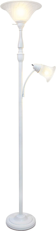 Elegant Designs LF2003-WHT 2 Light Mother Daughter Marble Glass Floor Lamp, White - LeafyLoom