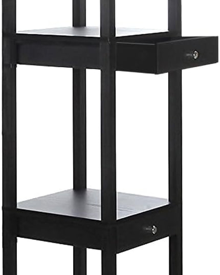 Brightech Maxwell Drawer Edition - Modern Shelf Floor Lamp with Drawer - Corner Display Floor Lamps with Shelves for Living Room, Bedroom and Office - Black - LeafyLoom