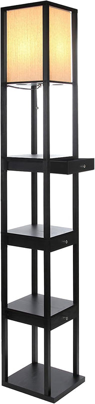 Brightech Maxwell Drawer Edition - Modern Shelf Floor Lamp with Drawer - Corner Display Floor Lamps with Shelves for Living Room, Bedroom and Office - Black - LeafyLoom