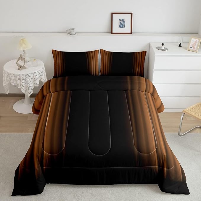 Feelyou Abstract Ombre Comforter Set Kids Teens Brown and Black Bedding Set Room Decor 2Pcs Twin Size,Reversible Black - LeafyLoom