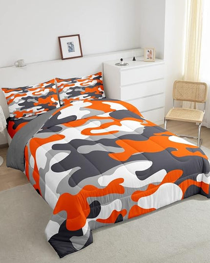 Feelyou Full Size Camouflage Comforter Set 3Pcs Kids Bedding Set for Boys Girls Teens 1 Comforter & 2 Pillowcases(Full,Orange) - LeafyLoom