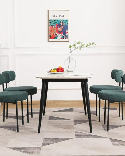 EDWELL Green Dining Chairs Set of 4, Modern Upholstered Dining Room Chairs with Thick Cushion, Curved Backrest Kitchen Chairs Boucle Chair for Dining Room, Living Room - LeafyLoom