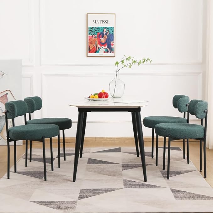 EDWELL Green Dining Chairs Set of 4, Modern Upholstered Dining Room Chairs with Thick Cushion, Curved Backrest Kitchen Chairs Boucle Chair for Dining Room, Living Room - LeafyLoom