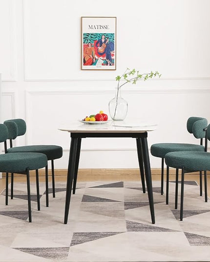 EDWELL Dining Chairs Set of 6, Modern Upholstered Dining Room Chairs with Black Metal Legs, Green Curved Backrest Kitchen Chair for Dining Room, Living Room - LeafyLoom
