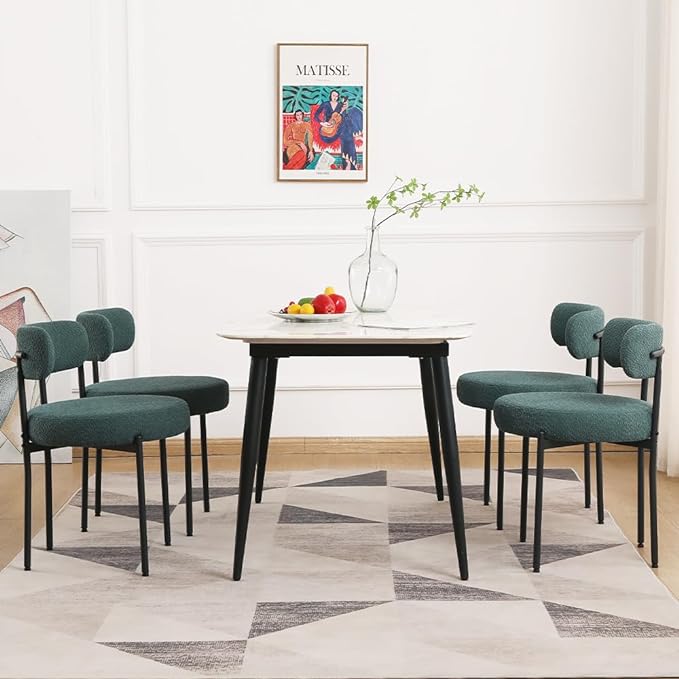 EDWELL Dining Chairs Set of 6, Modern Upholstered Dining Room Chairs with Black Metal Legs, Green Curved Backrest Kitchen Chair for Dining Room, Living Room - LeafyLoom