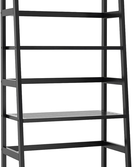 Homykic Bamboo Bookshelf 4-Tier Ladder Shelf, 49.2” Freestanding Open Bookcase Book Shelf Bathroom Storage Shelf Unit Plant Stand for Small Space, Living Room, Bedroom, Home Office, Black - LeafyLoom