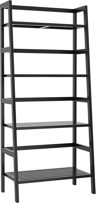 Homykic Bamboo Bookshelf 4-Tier Ladder Shelf, 49.2” Freestanding Open Bookcase Book Shelf Bathroom Storage Shelf Unit Plant Stand for Small Space, Living Room, Bedroom, Home Office, Black - LeafyLoom
