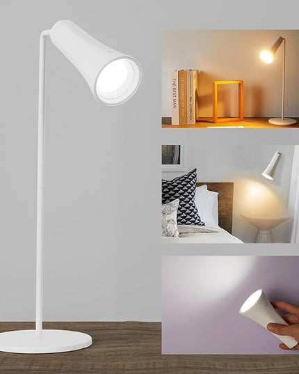 LED Desk Lamp, Cordless Rechargeable Table Lamp with 3 Brightness Levels, Dimmable, Removable Touch Lamp for Reading Bedroom Home Office Study(white) - LeafyLoom