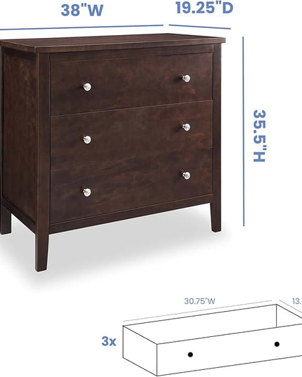 Delta Children Campbell 3 Drawer Dresser, Walnut Espresso - LeafyLoom