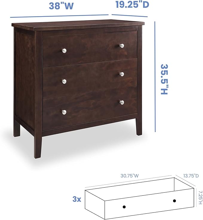 Delta Children Campbell 3 Drawer Dresser, Walnut Espresso - LeafyLoom