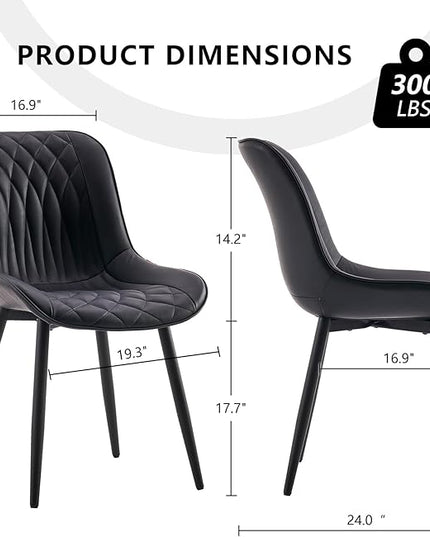 YOUNIKE Black Dining Chairs set of 2 with High Backs Mid Century Modern Kitchen & Dining Room Chairs PU Faux Leather Upholstered sillas de comedor Comfortable Large Padded Accent Chair with Metal Legs - LeafyLoom