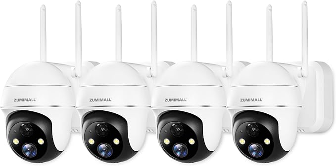ZUMIMALL Security Cameras Wireless Outdoor- 4Packs, 2K Battery Cameras for Home Security, 2.4G WiFi Only, PIR Motion Alert/3MP Color Night Vision/2-Way Talk/IP66/Cloud Storage,Compatible with Alexa ZUMIMALL