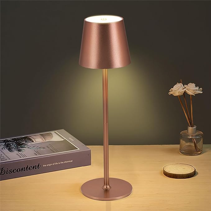 Cordless Table Lamps USB Rechargeable Simplicity Desk Lamp Built-in 4600 mAh Battery LED Battery Operated lamp with Touch Control Table lamp - Bedroom/Desk/Reading/Patio(Brown) - LeafyLoom