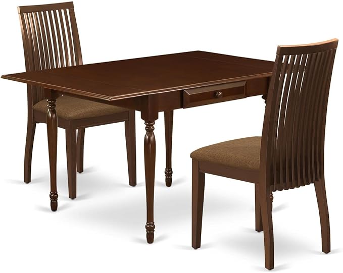 East West Furniture Monza 3 Piece Room Furniture Set Contains a Rectangle Kitchen Table with Dropleaf and 2 Linen Fabric Upholstered Dining Chairs, 36x54 Inch, Mahogany - LeafyLoom