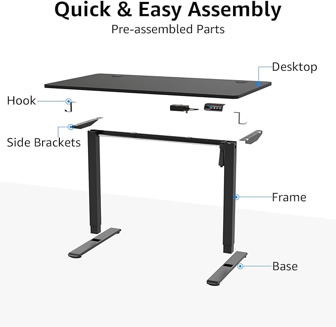 MOUNTUP Height Adjustable Electric Standing Desk Whole-Piece, 48 x 24 Inches Quick Assembly Sit Stand Desk, Stand Up Desk with Memory Controller, Ergonomic Desk, Black - LeafyLoom